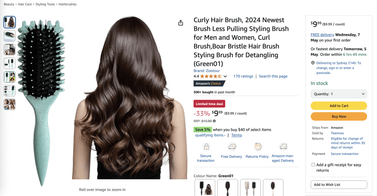 Amazon: Zootour Curly Hair Brush – 33% Off, now $9.99